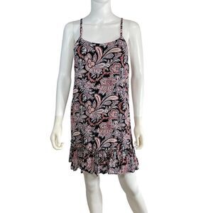 Aqua Paisley Sleeveless Flounce Mini Dress Black Pink